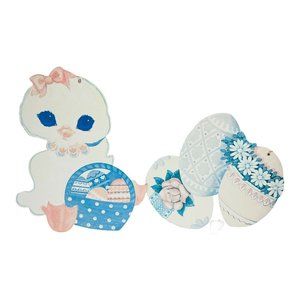 Lot of 2 Vtg Easter Pastel Baby Bunny Tulips Daisies Flowers Eggs Single Sided